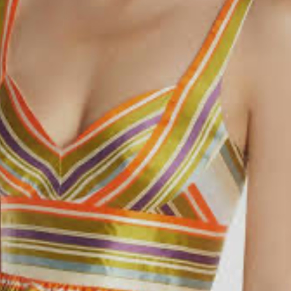 Jill Stuart x Anthropologie Sela Hi Lo 2/XS Green Purple Striped Taffeta Prom - Picture 9 of 15